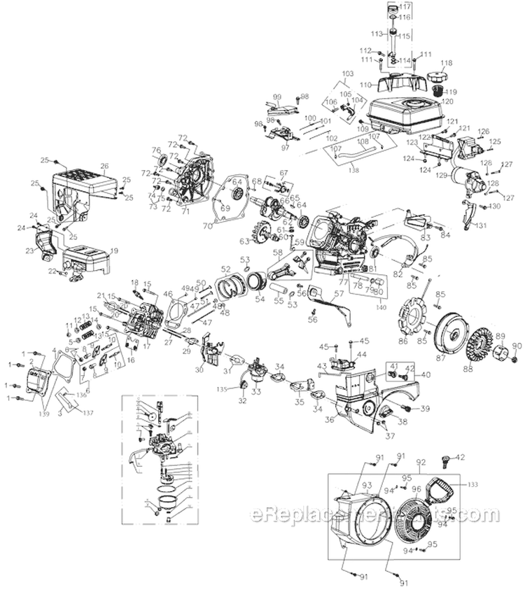 Engine Assembly Diagram and Parts List for 2010 Yard Man Snow Blower